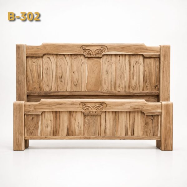 B-302 Solid Teak Wood (Sagwan) Without Countar, Plain Design Bed